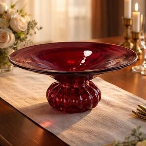 Vintage Red Bubble Glass Pedestal Candy Decorative Dish
